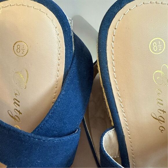 COUTGO Women's Navy Blue Espadrille Wedge Sandals Anke Strap Buckle - Picture 7 of 9